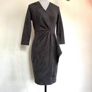 J. McLaughlin VEGAN SUEDE Wrap Dress Charcoal Gray V-Neck Sheath 3/4 Sleeve XS